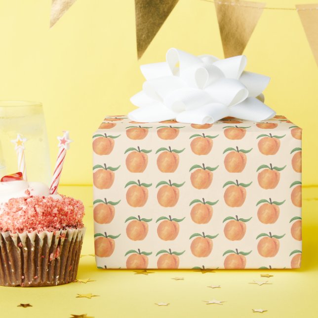 Cute Painted Peach Fruit Illustration  Wrapping Paper (Birthday Party)