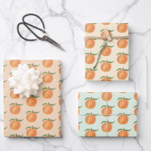 Cute Painted Peach Fruit Illustration Wrapping Paper Sheet