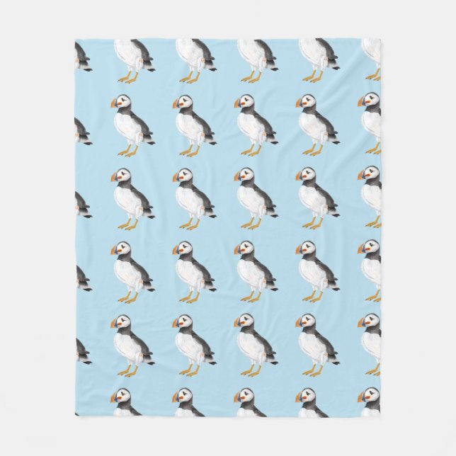 Cute painted puffin fleece blanket (Front)