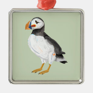 Cute painted puffin metal ornament