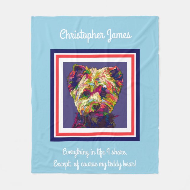 Cute painted teddy bear (with poem), personalized fleece blanket (Front)