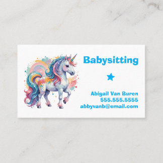 Cute Painted Unicorn Babysitter Nanny Daycare Business Card
