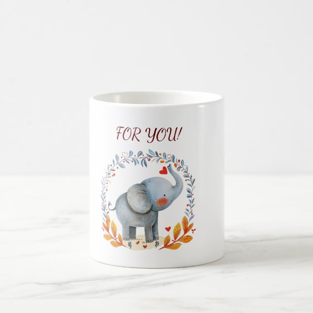 cute painted watercolor elephant  coffee mug (Center)