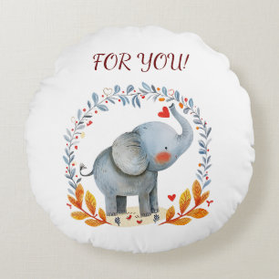 cute painted watercolor elephant  round pillow