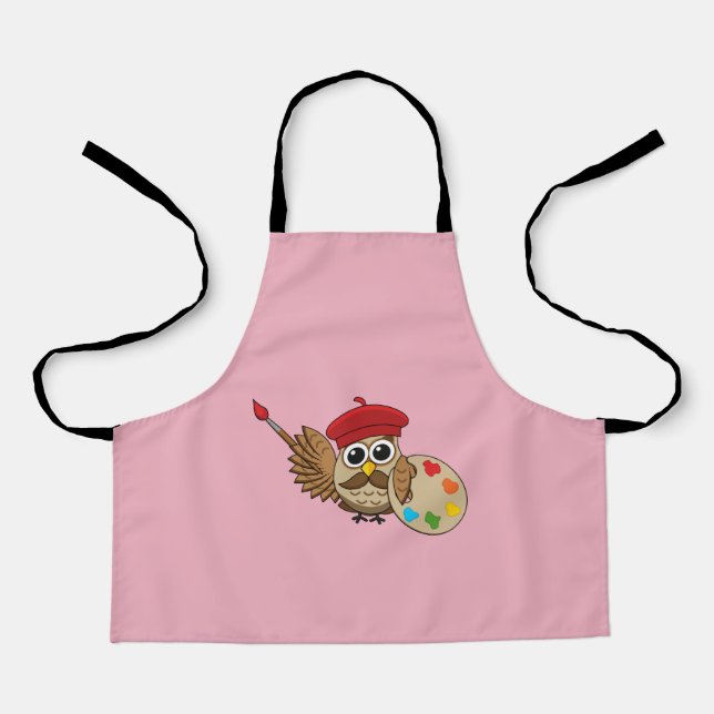 Cute Painter Owl Cartoon Apron (Front)