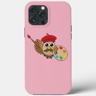 Cute Painter Owl Cartoon iPhone 13 Pro Max Case