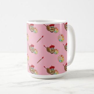 Cute Painter Owl Cartoon Coffee Mug