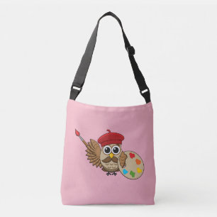 Cute Painter Owl Cartoon Crossbody Bag