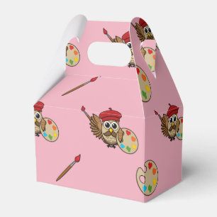 Cute Painter Owl Cartoon Favor Box