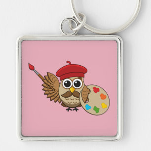Cute Painter Owl Cartoon Keychain