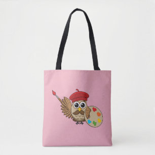 Cute Painter Owl Cartoon Tote Bag