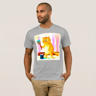 Cute Painting Of A Cat Holding A Brush. Buy Now T-Shirt