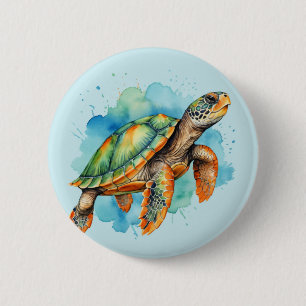 Cute Painting Turtle 2 Inch Round Button