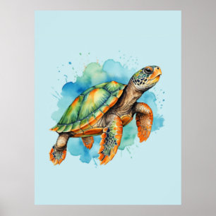 Cute Painting Turtle Poster