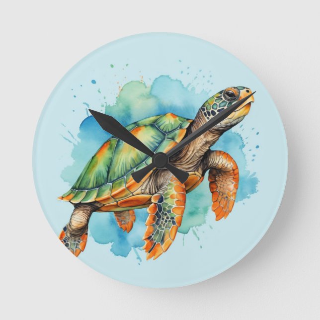 Cute Painting Turtle Round Clock (Front)