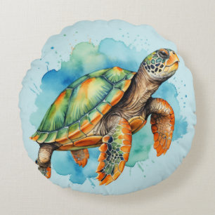 Cute Painting Turtle Round Pillow