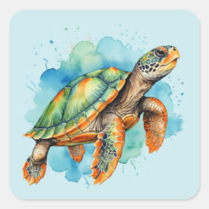 Cute Painting Turtle Square Sticker