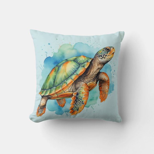 Cute Painting Turtle Throw Pillow (Front)