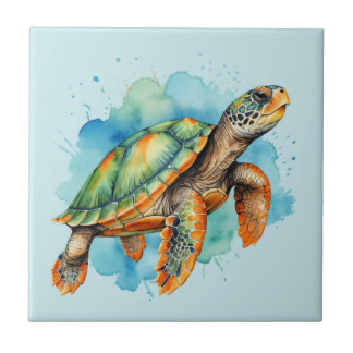 Cute Painting Turtle Tile
