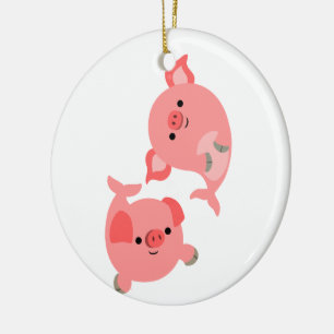 Cute Pair of Cartoon Merpigs Ceramic Ornament