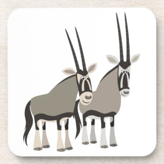 Cute Pair of Cartoon Oryxes Coasters Set