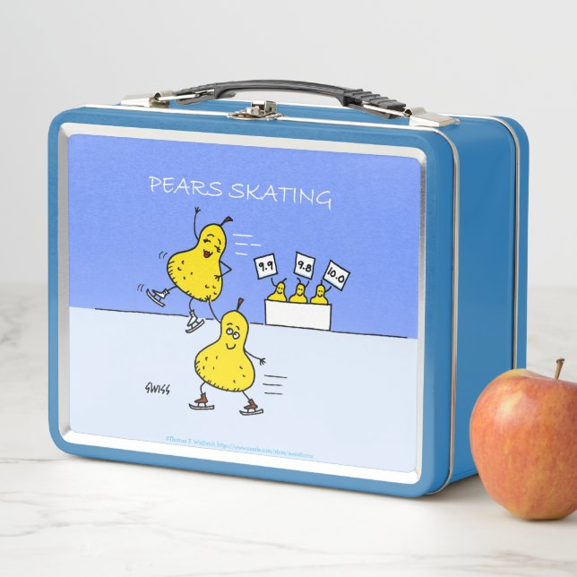 Cute Pairs Figure Skating Funny Pears Cartoon    Metal Lunch Box (In Situ)