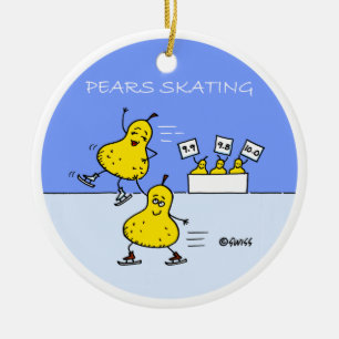 Cute Pairs Skating Figure Skater Christmas Tree Ceramic Ornament