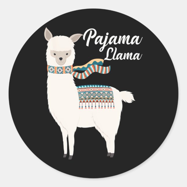 Cute Pajama Llama Bed Time Llama Pajama Classic Round Sticker (Front)