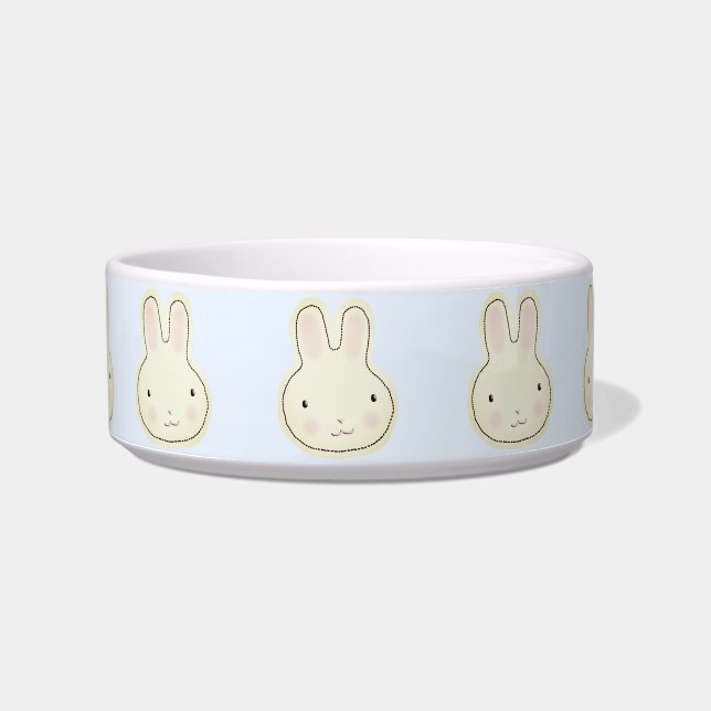 Cute pale blue cream bunny cartoon pattern bowl (Front)