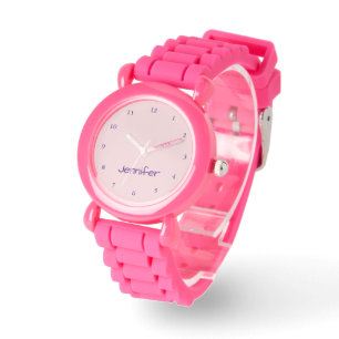 Cute Pale Pink and Royal Purple Girl's Name Watch