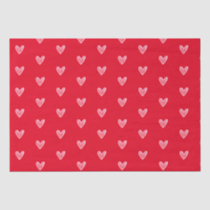 Cute Pale Watercolor Hearts Pattern on Red Tissue Paper