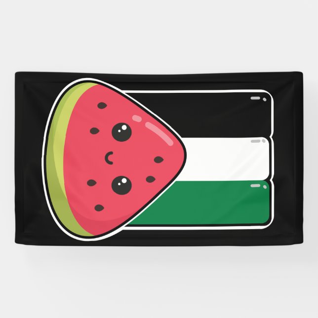 Cute Palestine flag with watermelon-Free Palestin  Banner (Horizontal)