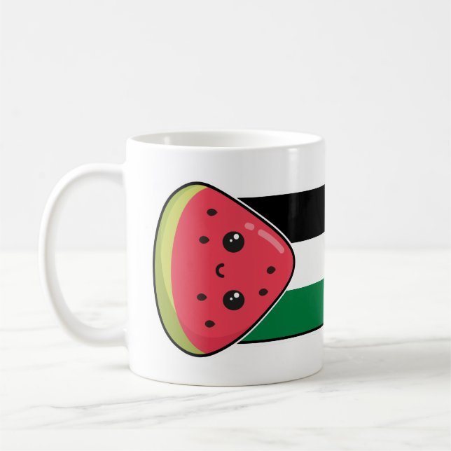 Cute Palestine flag with watermelon-Free Palestin  Coffee Mug (Left)