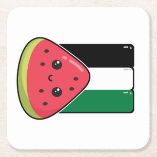 Cute Palestine flag with watermelon-Free Palestin Square Paper Coaster