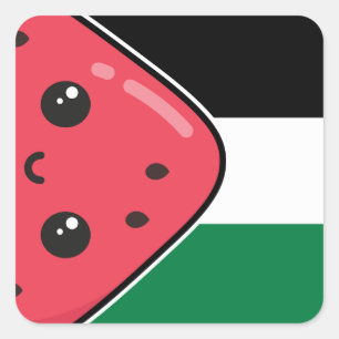 Cute Palestine flag with watermelon-Free Palestin Square Sticker