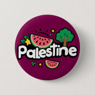 Cute Palestine word surrounded by watermelons tree 2 Inch Round Button