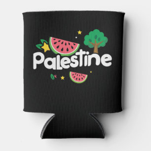 Cute Palestine word surrounded by watermelons tree Can Cooler