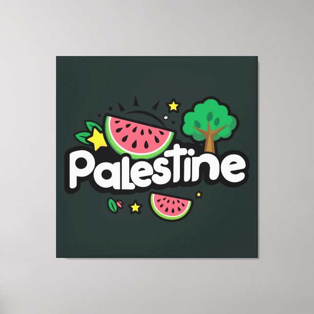 Cute Palestine word surrounded by watermelons tree Canvas Print (Front)