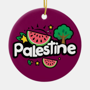 Cute Palestine word surrounded by watermelons tree Ceramic Ornament