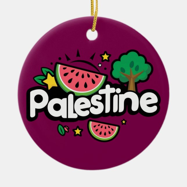 Cute Palestine word surrounded by watermelons tree Ceramic Ornament (Front)