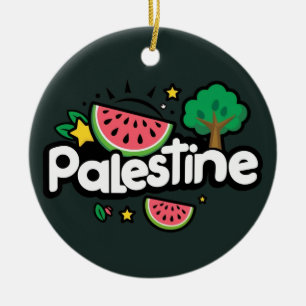 Cute Palestine word surrounded by watermelons tree Ceramic Ornament