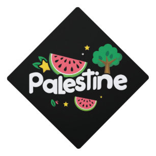 Cute Palestine word surrounded by watermelons tree Graduation Cap Topper