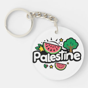Cute Palestine word surrounded by watermelons tree Keychain