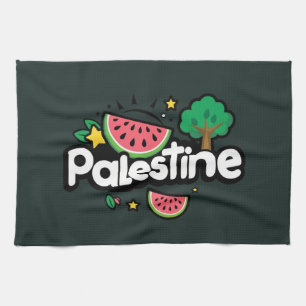 Cute Palestine word surrounded by watermelons tree Kitchen Towel