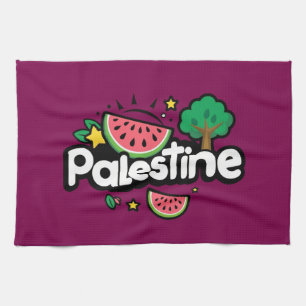 Cute Palestine word surrounded by watermelons tree Kitchen Towel