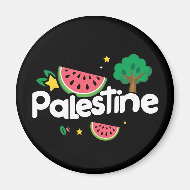 Cute Palestine word surrounded by watermelons tree Magnet (Front)