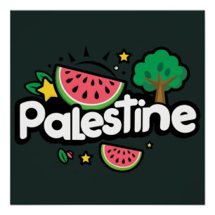 Cute Palestine word surrounded by watermelons tree Poster