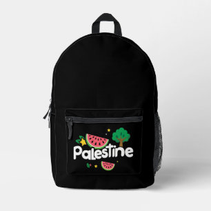 Cute Palestine word surrounded by watermelons tree Printed Backpack