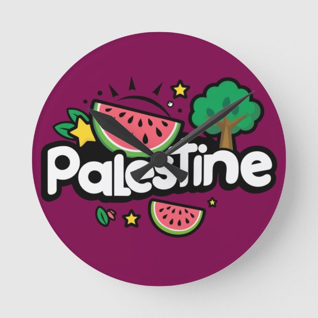 Cute Palestine word surrounded by watermelons tree Round Clock (Front)