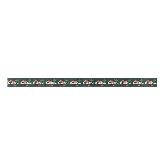 Cute Palestine word surrounded by watermelons tree Satin Ribbon (Front)